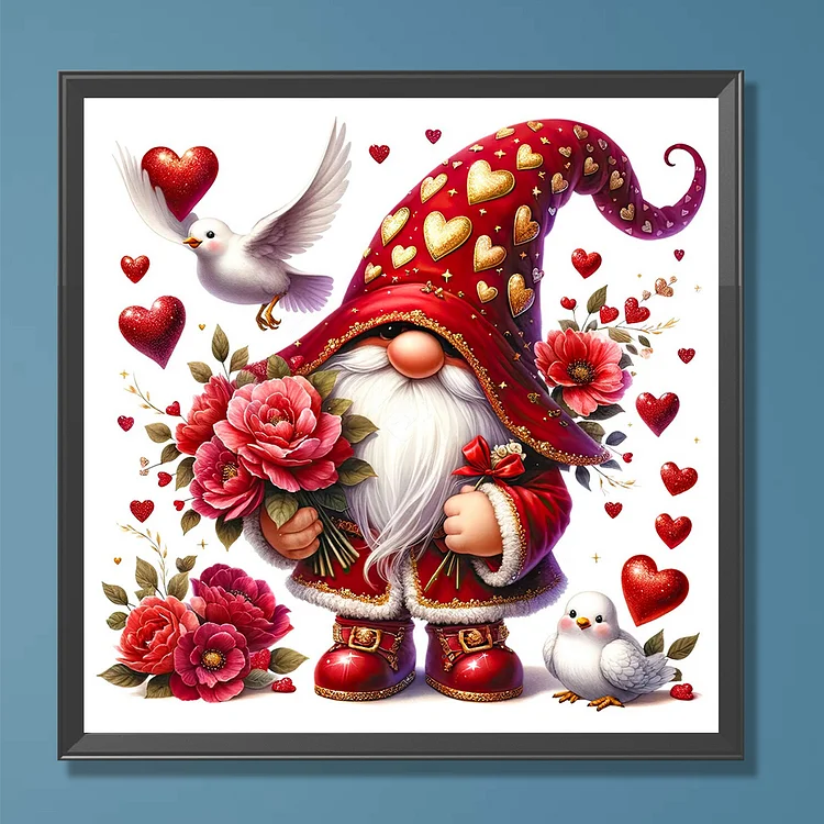Diamond Painting - Full Round - Valentines Day Flower Gnome  (40*30cm)-1181598.06