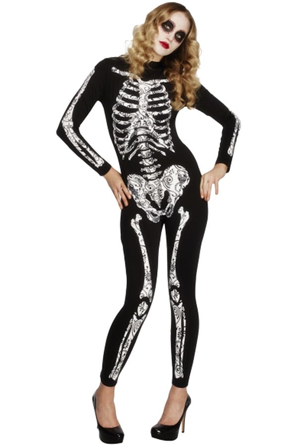Halloween Skeleton Bodysuit Costume For Women-elleschic