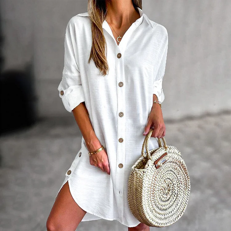 Modern Plain Collared White Mini Dress