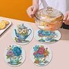 4PCS Diamond Painted Wooden Teapot Placemats Insulated Dish Mats with Holder