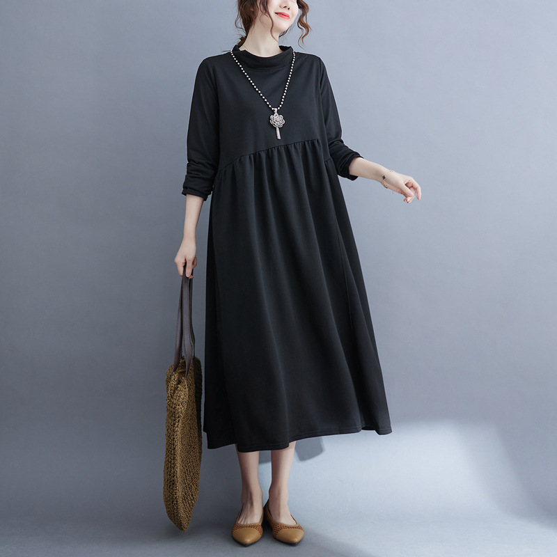Loose Irregular Pleated Long Sleeve Maxi Dress