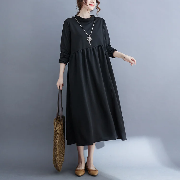 Loose Irregular Pleated Long Sleeve Maxi Dress - yankia