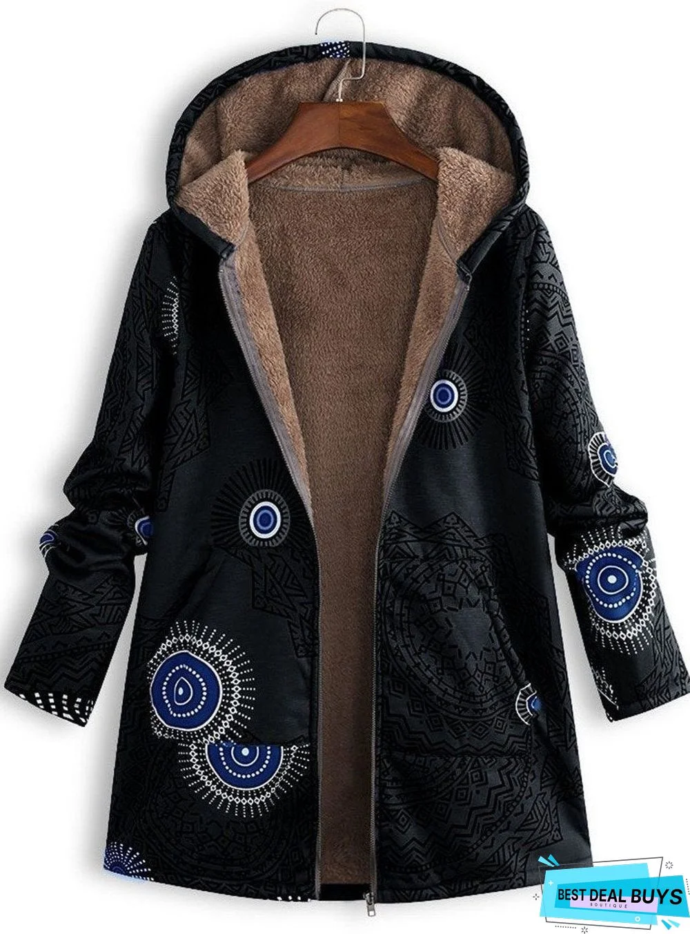Hooded Abstract Print Coat
