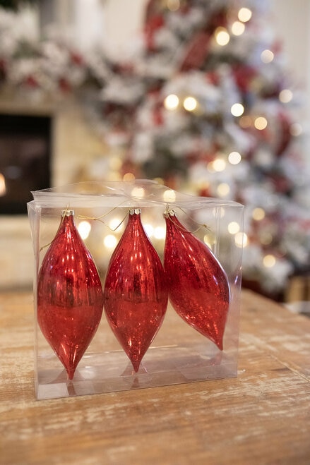 Teardrop Mercury Christmas Tree Ornaments - Set of 3