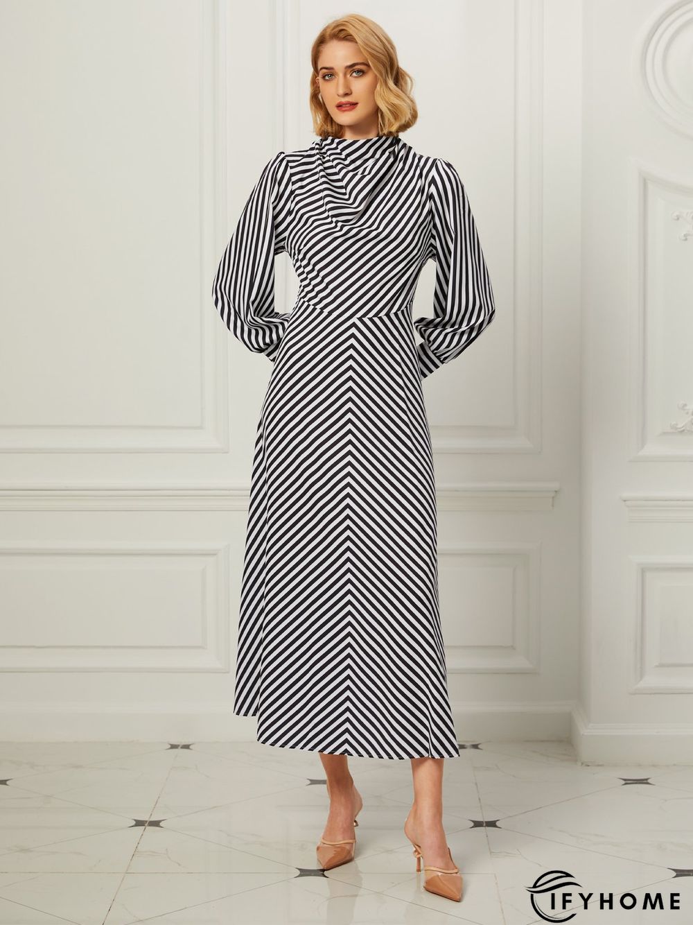 Fall A-Line Long Sleeve Stand Collar Lady Evening Dresses | IFYHOME