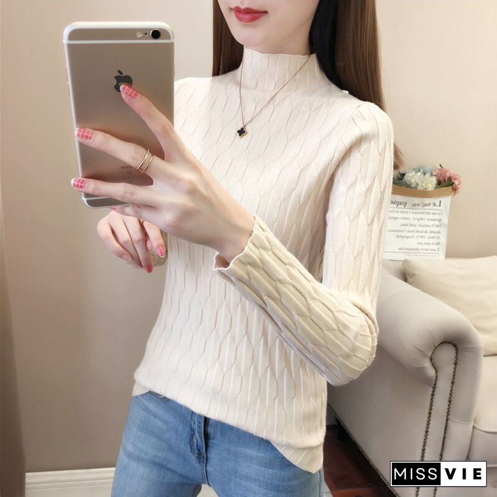 Harajuku Half High Collar Solid Knitted Sweaters Women Fashion Autumn Slim Y2k Pullovers Fashion Female Casual Korean Top