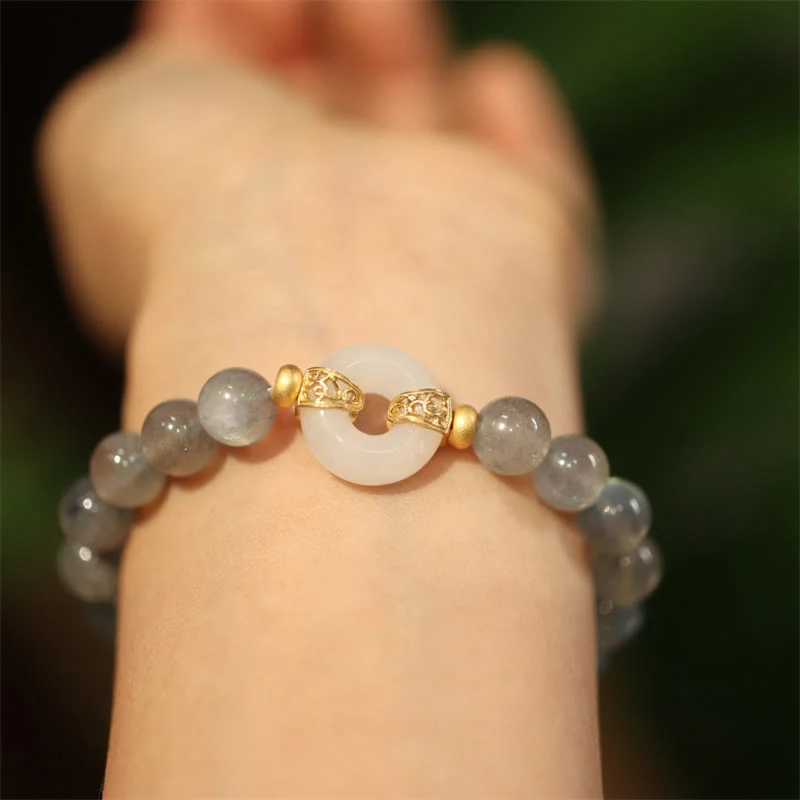 Natural Moonstone Heitan Jade Peace Buckle Healing Bracelet