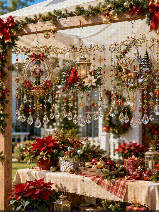 Christmas crystal wind chime sparkling in light