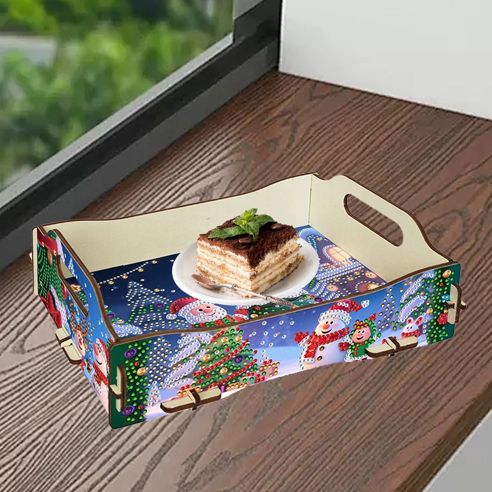 5D DIY Christmas Tree Diamond Painting Serving Tray with Handle for Coffee Table