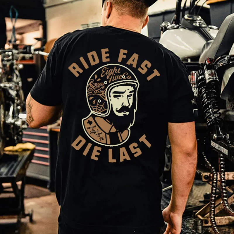 RIDE FAST DIE LAST Motorcyclist Print Men's T-shirt