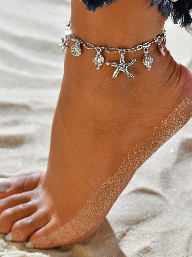 Vintage Classic Starfish Conch Shell Anklet-mysite