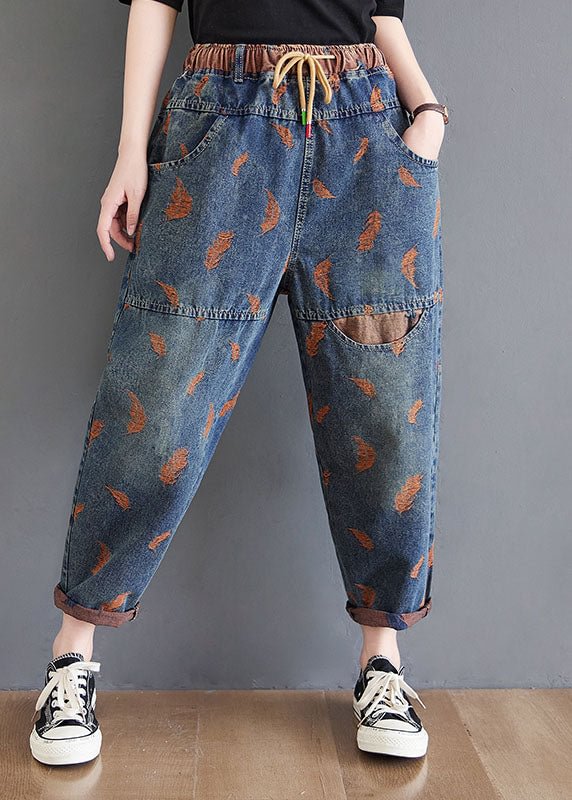 Organic Blue Embroideried Pockets denim Pants Spring CK2788- Fabulory