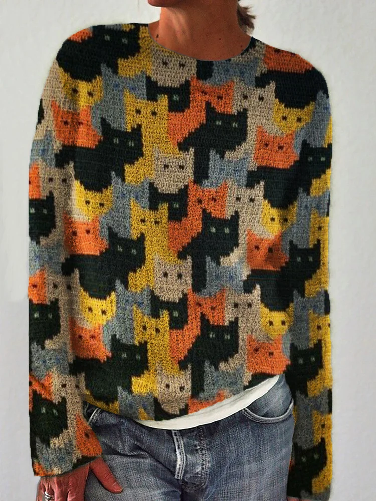 Colorful Cats Knit Art Cozy Sweater