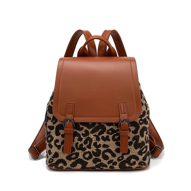 Ladies Fashion Backpack Bags For Women 2022 New Hot Luxury Trend Cheetah Print Designer Leather Brand Small With Handle Female