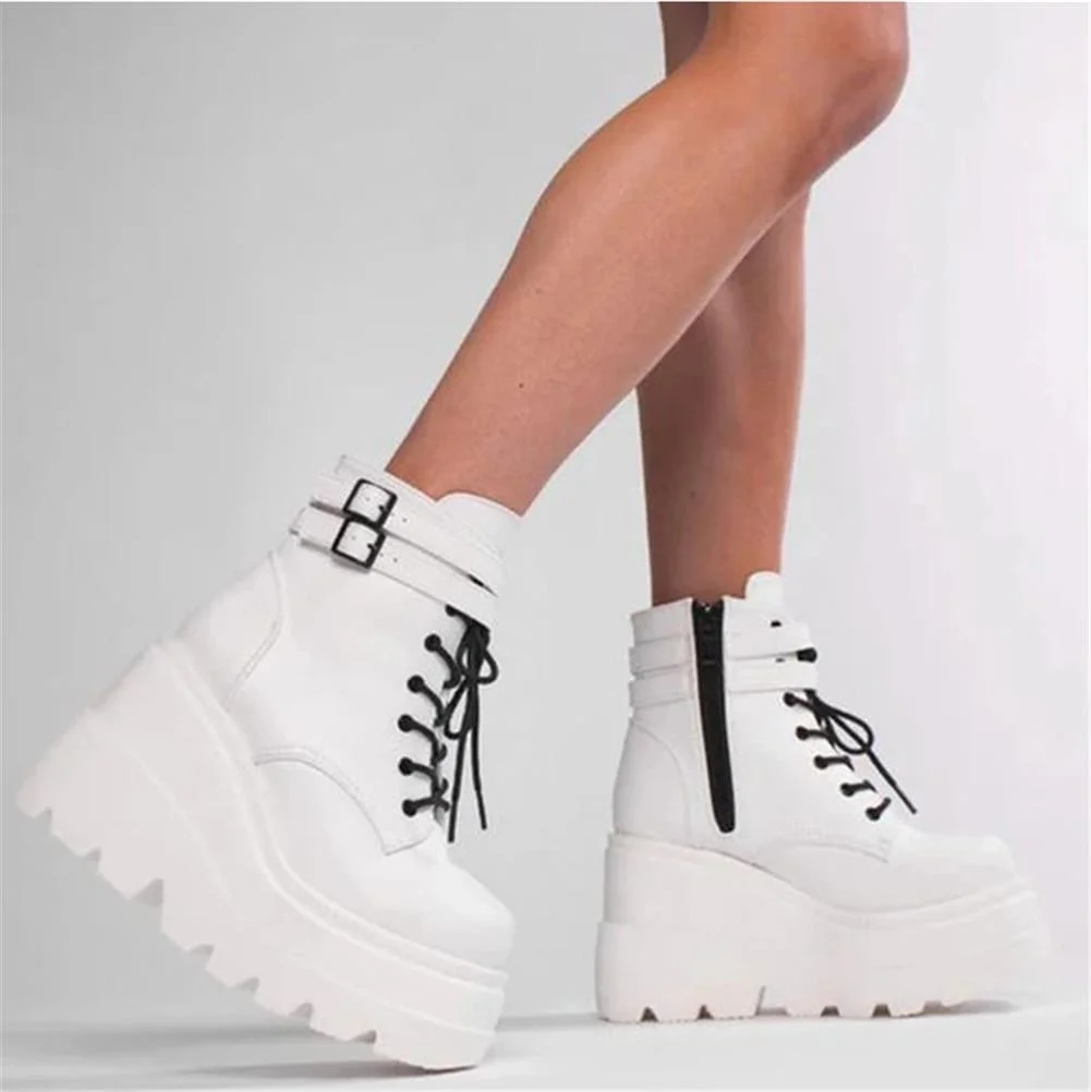 Brand Design 2020 Big sizes 43 Platform High Heels Cosplay Fashionable Autumn Winter Wedges Shoes Ankle Boots Women 1026