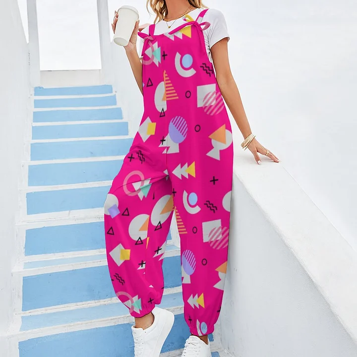 80s Purple Women's Summer Casual Loose Wide Leg Rompers Jumpsuit