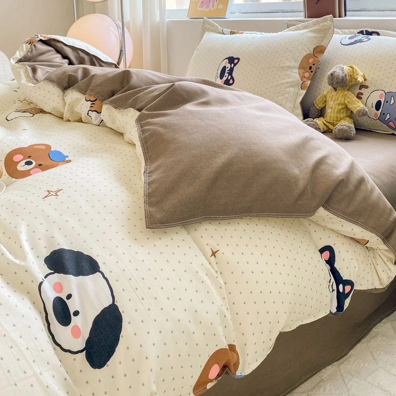 Aonga Cute Cartoon Duvet Cover Set Kids Adult Twin Queen Size Girls Boys Flat Sheet Pillowcase No Filler Soft Home Decor Bedding Set aonga