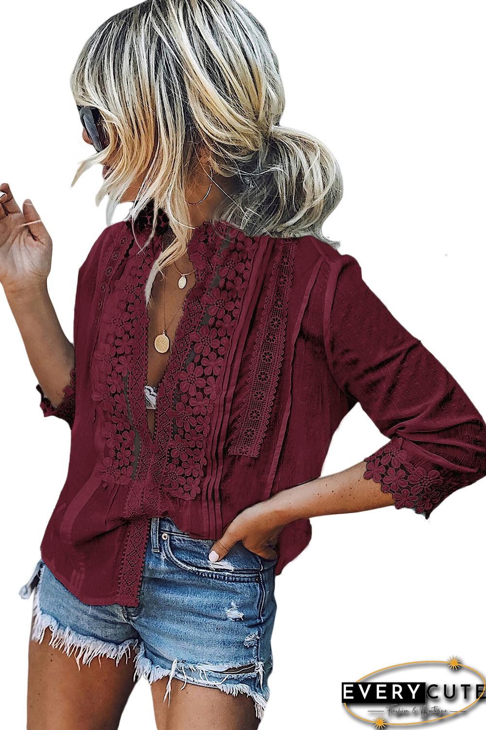 Red Sweet Mary Crochet Lace Top