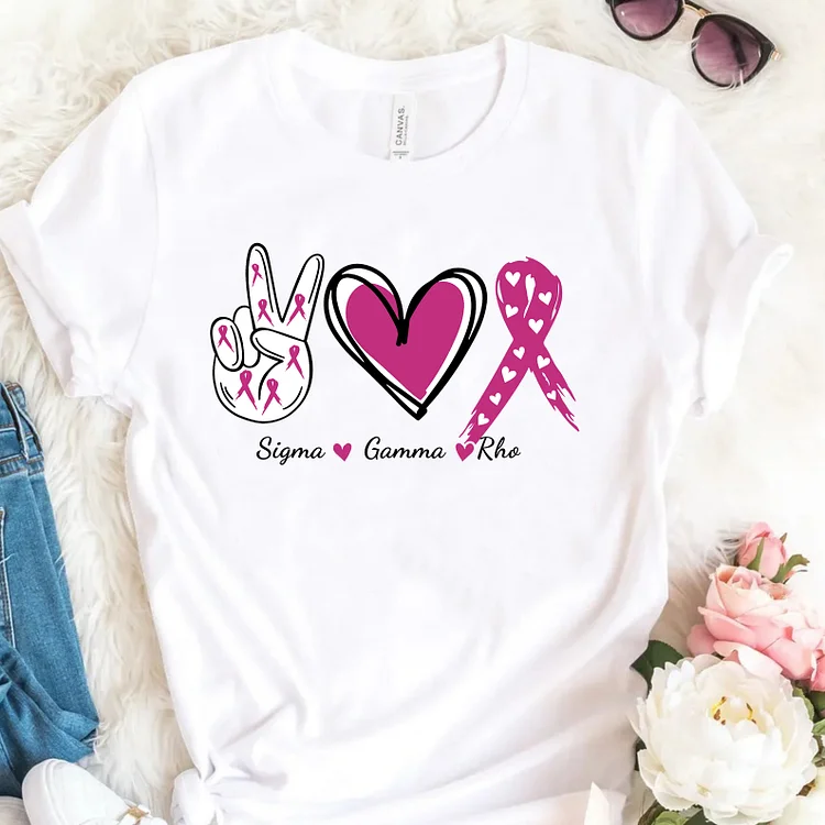 Peace Love Cure SVG Breast Cancer  Short Sleeve T-Shirt