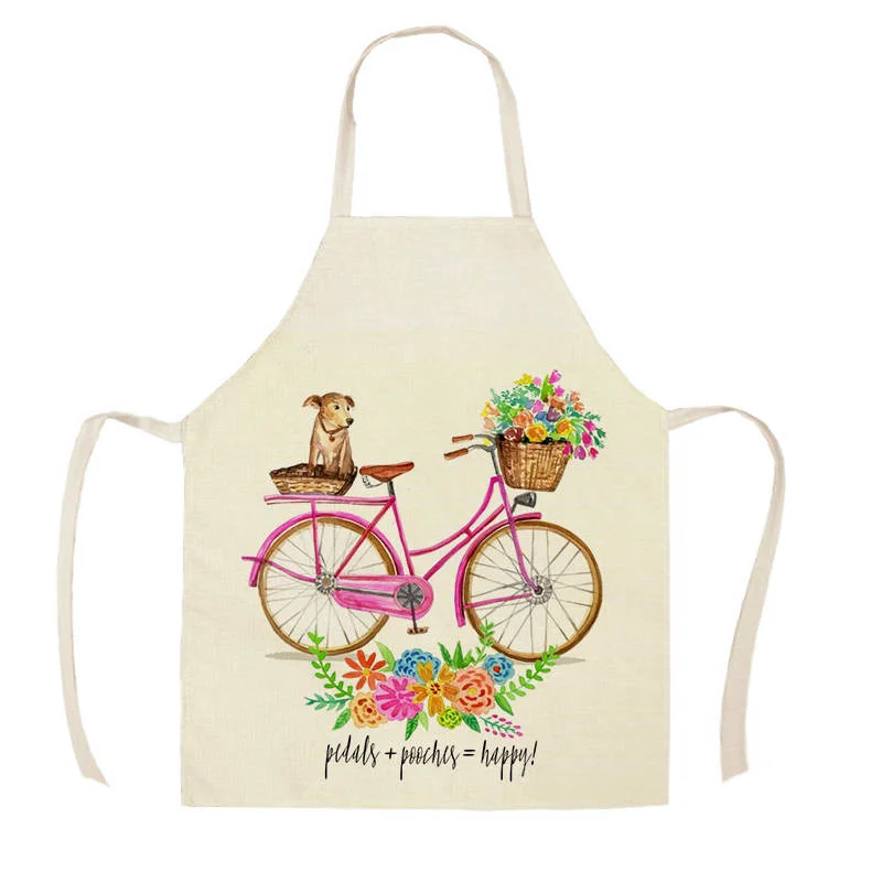 Linen Kitchen Apron - Bicycle Flower Butterfly letclo 