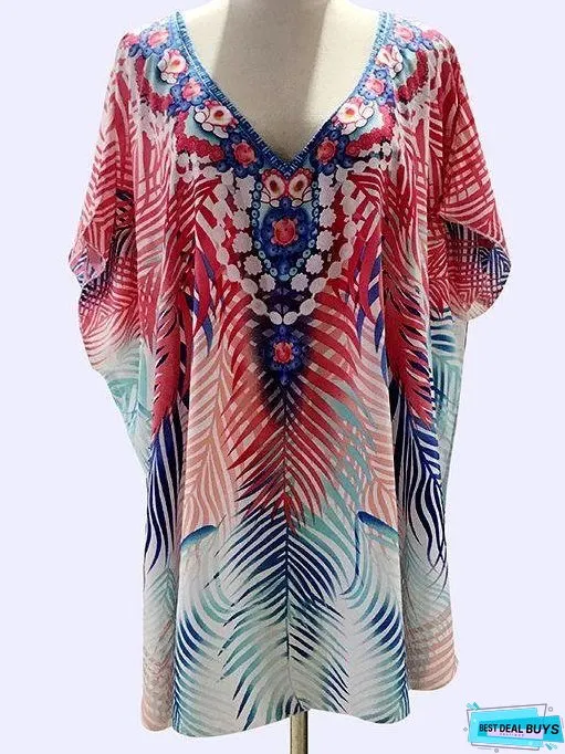 Chiffon Printed Loose Large Size Holiday Blouse