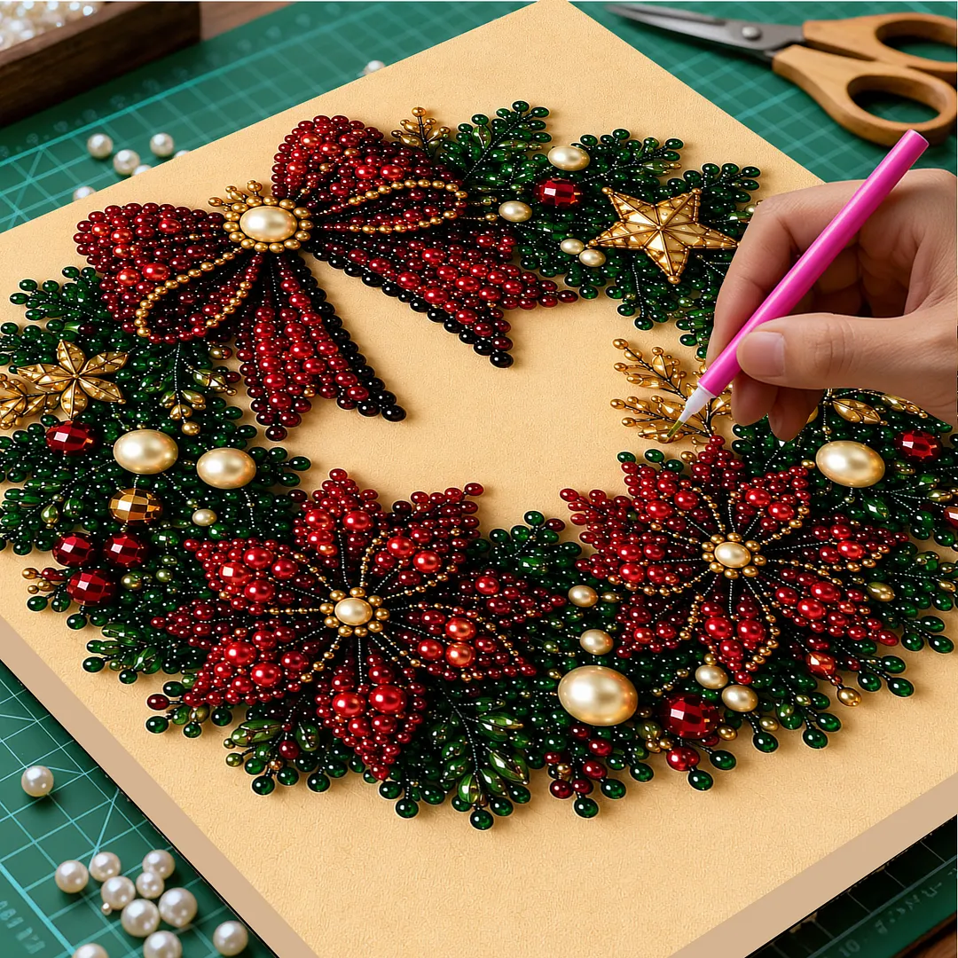 Framed Pearl Painting Kit Christmas Wreath Art Craft 11.81x11.81in