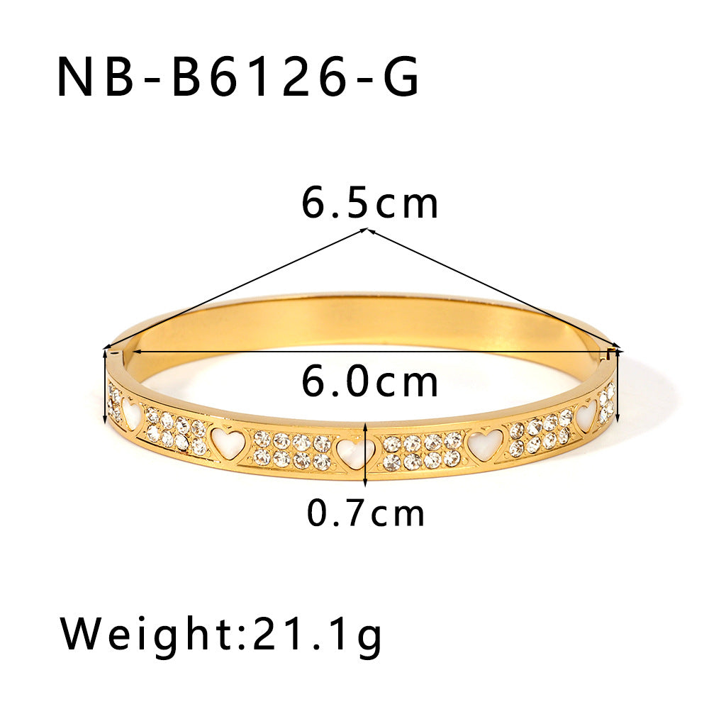 IG Style Pentagram Heart Tennis / Diamond Line Stainless Steel Electroplating Bangles