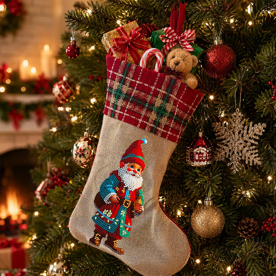 DIY Diamond Painting Christmas Stockings Hanging Ornaments Large Capacity Xmas Socks Pendant Wear Resist Candy Gift Storage Bags for Family Christmas Holiday Party Decoration (Christmas Goblin)