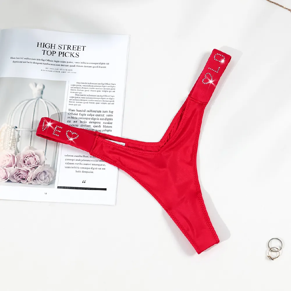 Athvotar Athvotar Water Drill English Letter Loose With Sexy Trousers T Trousers Comfortable Ice Silk Thongs Ladies Trousers