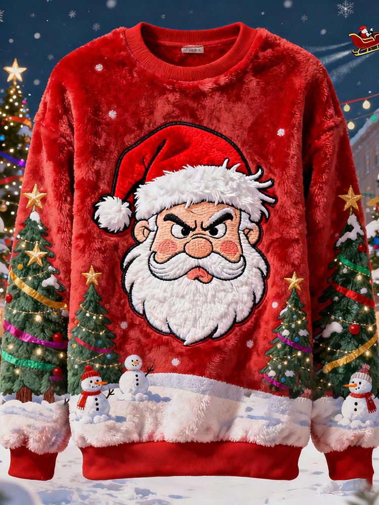 Angry Santa Flannel Crewneck Sweatshirt elevenforest