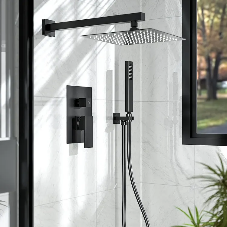 High Pressure Rain Shower Head with Shower Arm - Nuodan High Flow Rainfall Showerhead - Luxury Modern Look - Pressure Boosting (6 Shower Head with 6