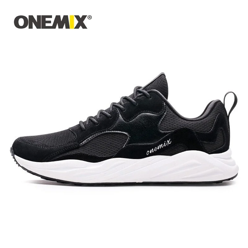 ONEMIX Adult Men Casual Shoes Ultralight Comfortable Leather Reflective Male Sport Tennis Shoe Retro Vulcanize Running Sneakers