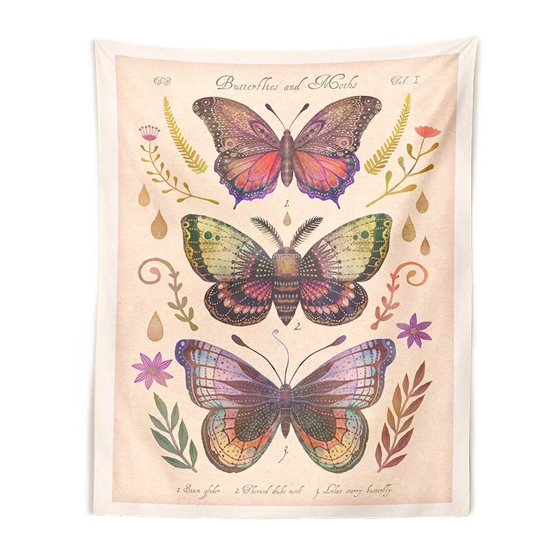 Butterfly Reference Chart Tapestry Wall Hanging Colorful Vintage Butterfly Boho Home Wall Decoration For Bedroom Living Room