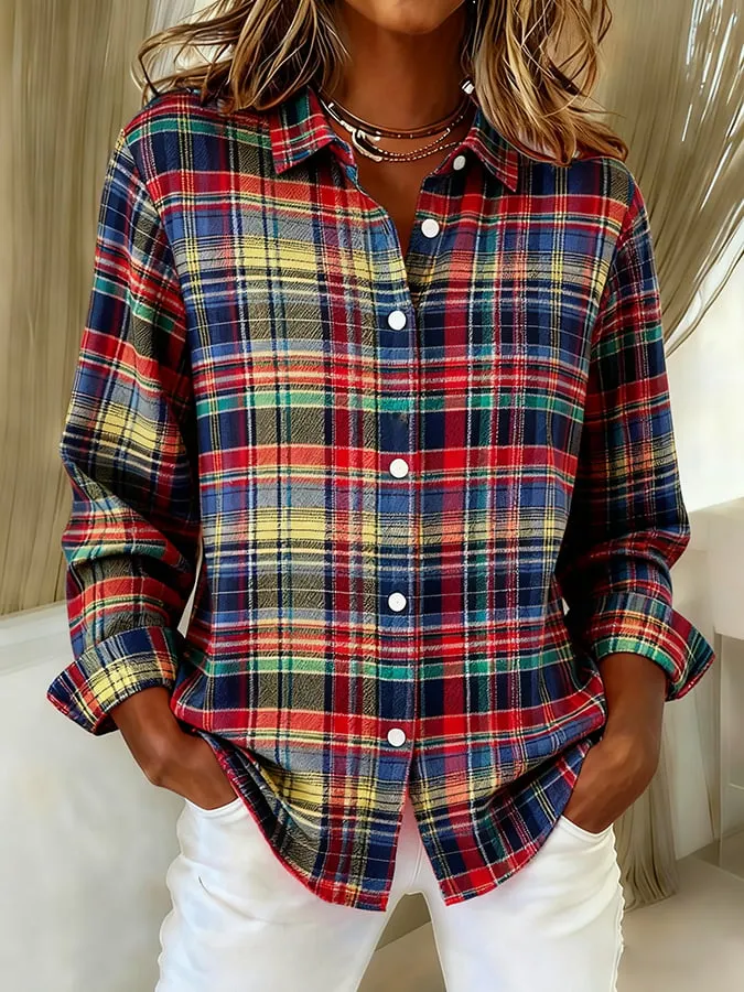 Women's casual Christmas plaid shirt 