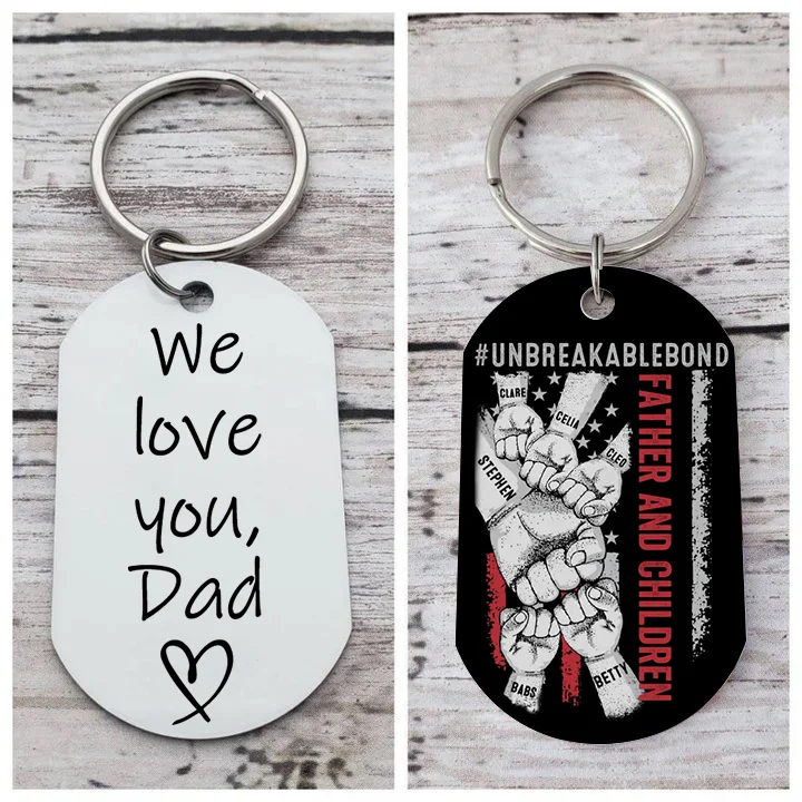 Father's Day Gifts Personalized Fist Bump Keychain Engrave 6 Names Keyring