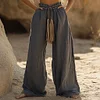 Bohemian Casual Holiday Style Linen Long Loose Wide-leg Pants by Inlyline