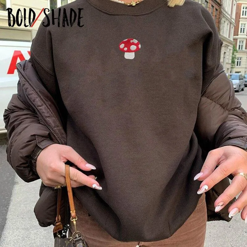 Bold Shade Indie Aesthetic Sweatshirts Y2K Fashion Streetwear Long Sleeve Hoodies Graphic Embroidery 90s Style Vintage Hoodies