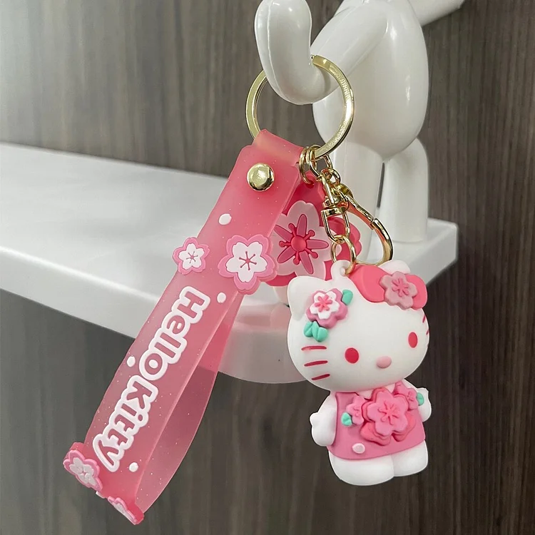 Cute Sanrio Keychain Anime  Hello Kitty Kuromi Melody Cinnamoroll Pom Pom Purin Accessories Cartoon Sakura Series Pvc Keychains