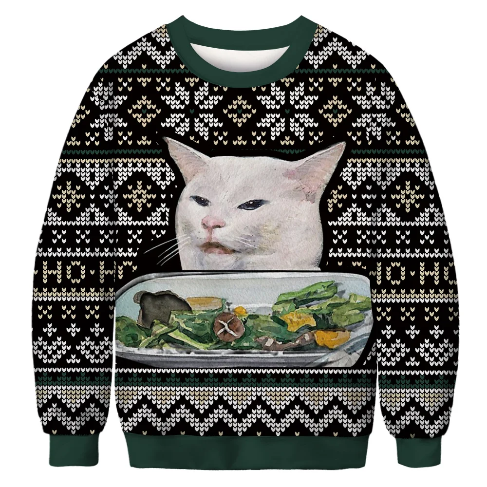 Unisex 3D Animal Cute Cat Print Christmas Sweatshirt