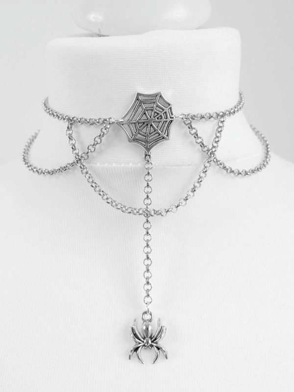 Gothic Dark Spider&Cobweb Mental Chains Choker