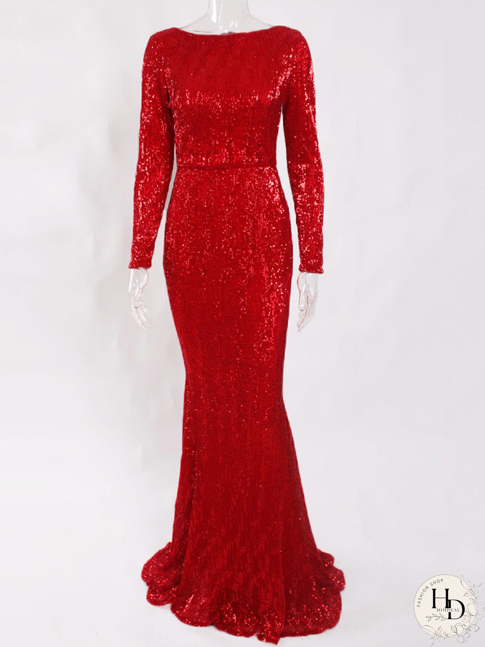 Elegant neck long sleeve sequin maxi dress floor length stretchy bodycon party gold green