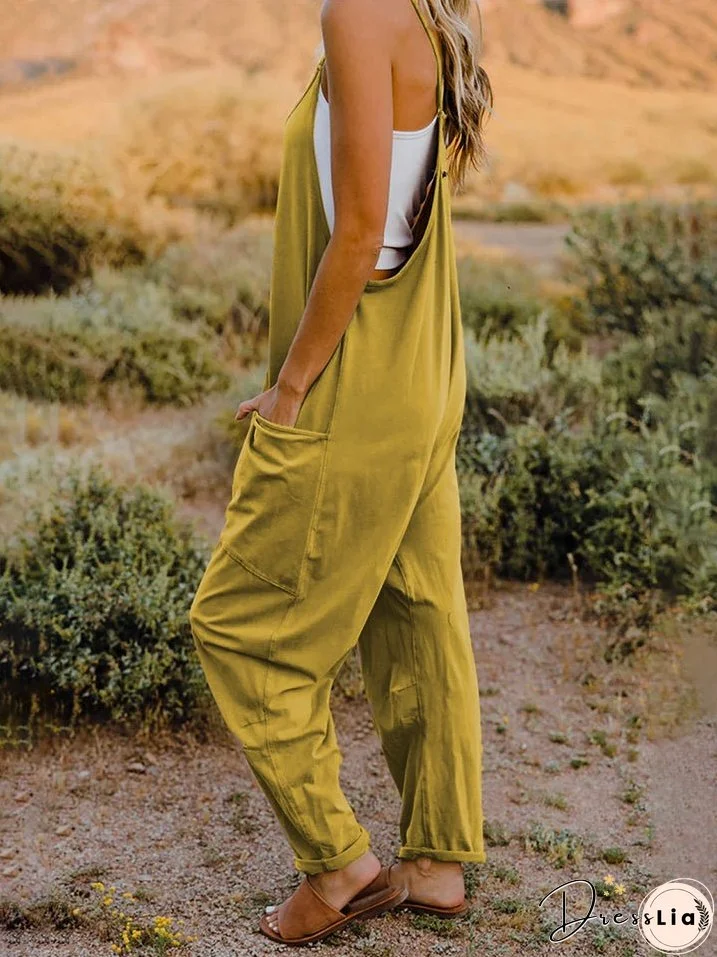 Double Take Full Size Sleeveless V-Neck Pocketed Jumpsuit