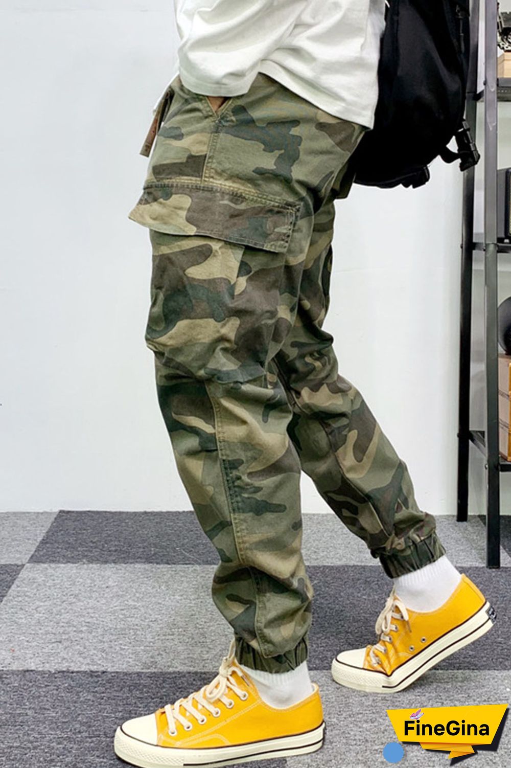 Camouflage Casual Street Camouflage Print Patchwork High Waist Pencil Full Print Pants