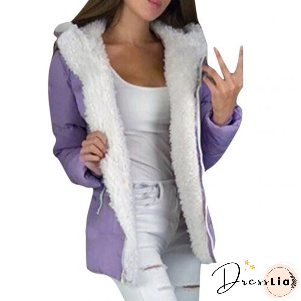 Women Autumn Winter Cotton Solid Color Zipper Hooded Jacket Thickened Warm Cotton Coat Warm Keeping jacket winter jacket women