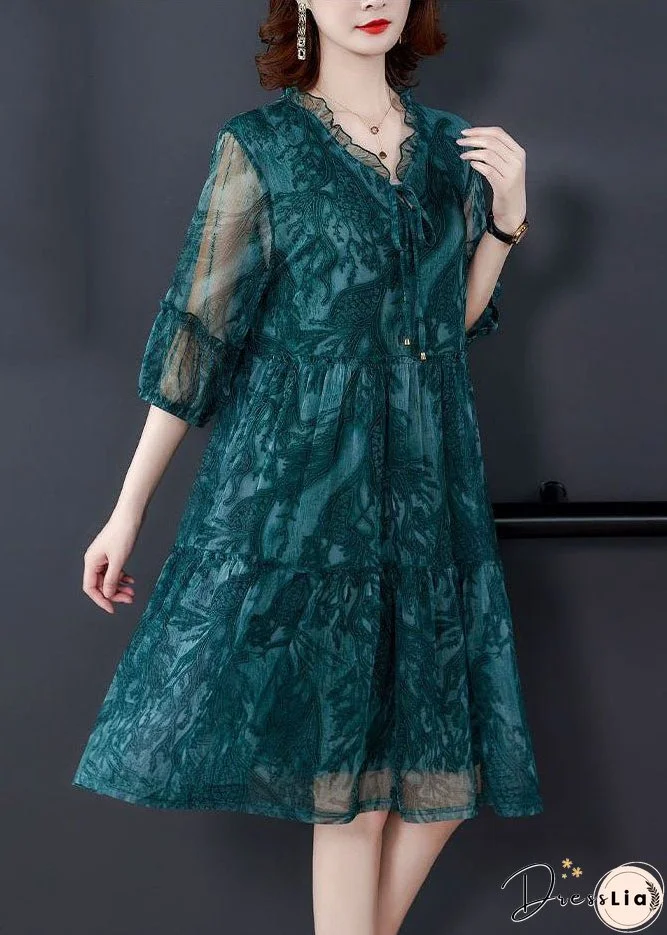 Plus Size Blue V Neck Print Tulle Holiday Dress Summer