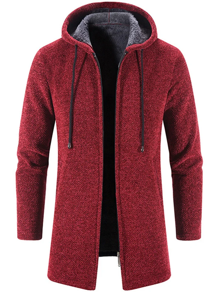 Men's Sweater Cardigan Sweater Sweater Hoodie Zip Sweater Sweater Jacket Ribbed Knit Tunic Knitted Solid Color Hooded Basic Stylish Outdoor Daily Clothing Apparel Winter Fall Black Wine M L XL-Cosfine