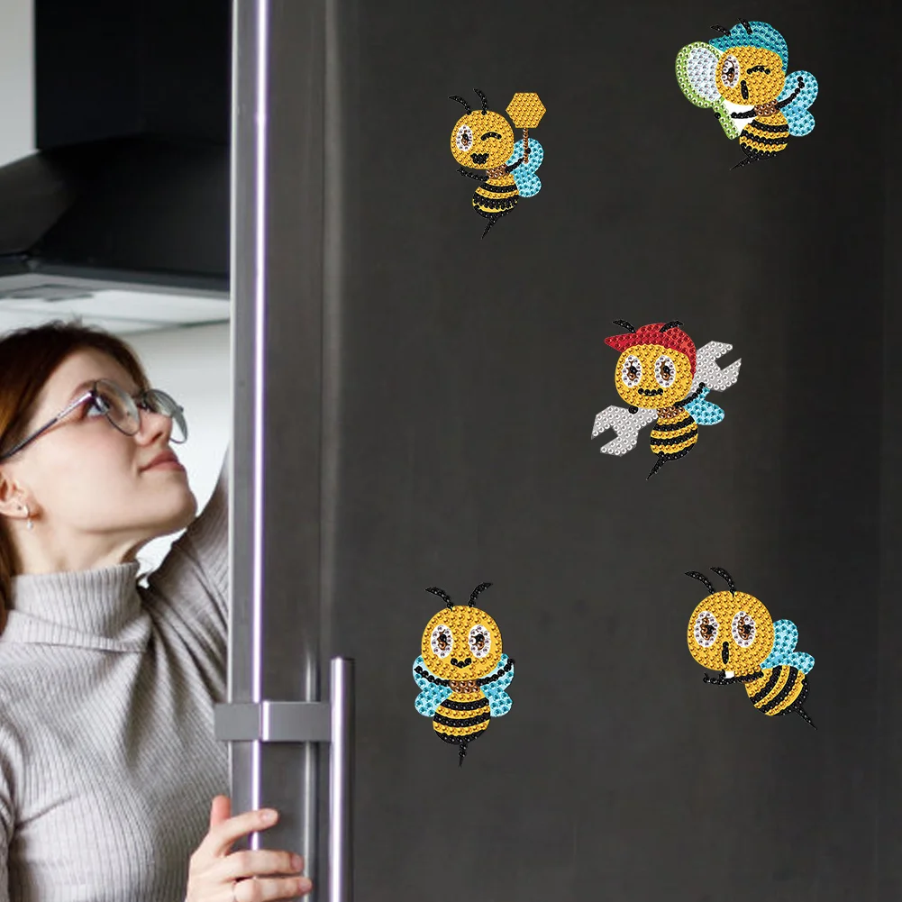 8Pcs DIY Bee Special Shape Diamond Painting Fridge Stickers for Home Decor