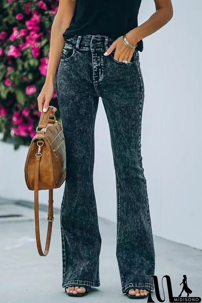 MidiSono - Veera High Rise Acid Wash Flare Denim