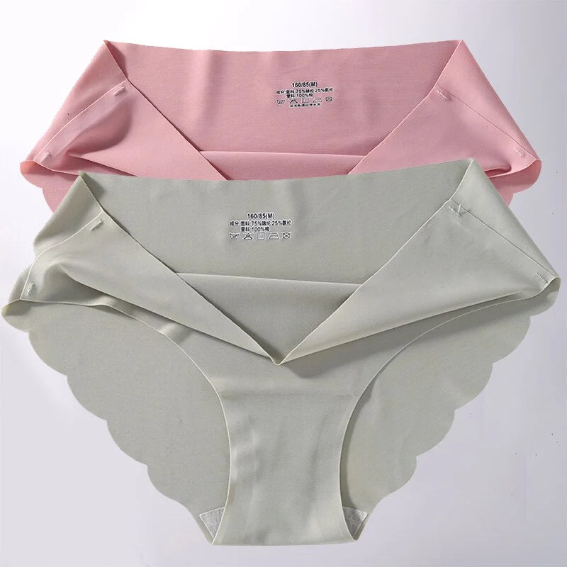 FINETOO 2PCS/Set M-XL Seamless Ice Silk Sexy Women Panties Pantys 7 Solid Colors Breathable Pantys Underwear For Girls Lingerie