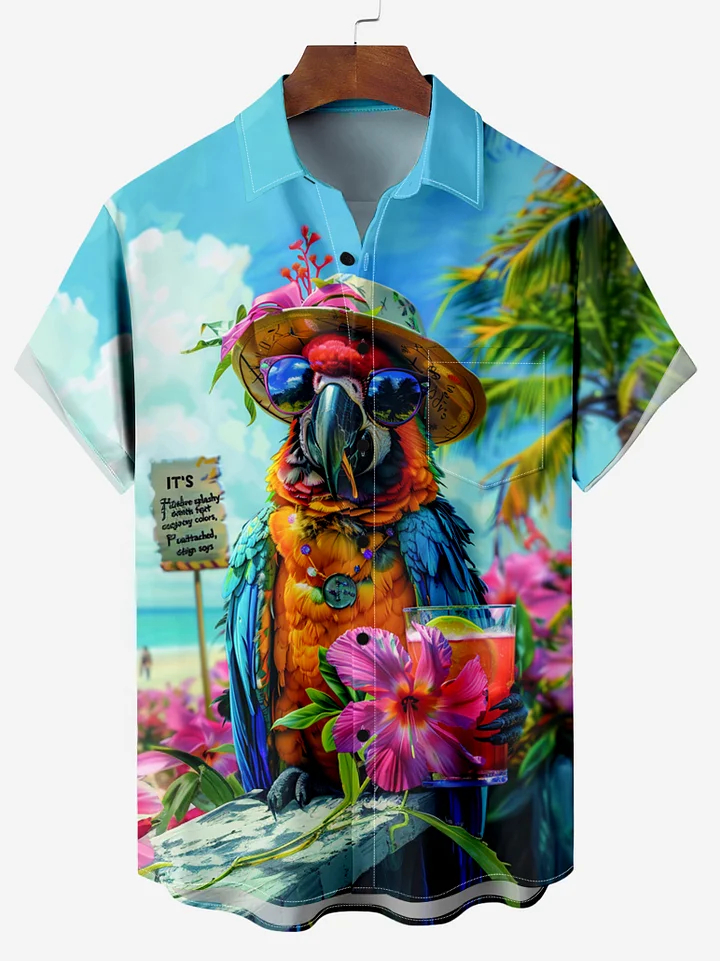 Beach Vacation Tropical Parrot Hawaiian Short Sleeve Shirt PLUSCLOTHESMAN